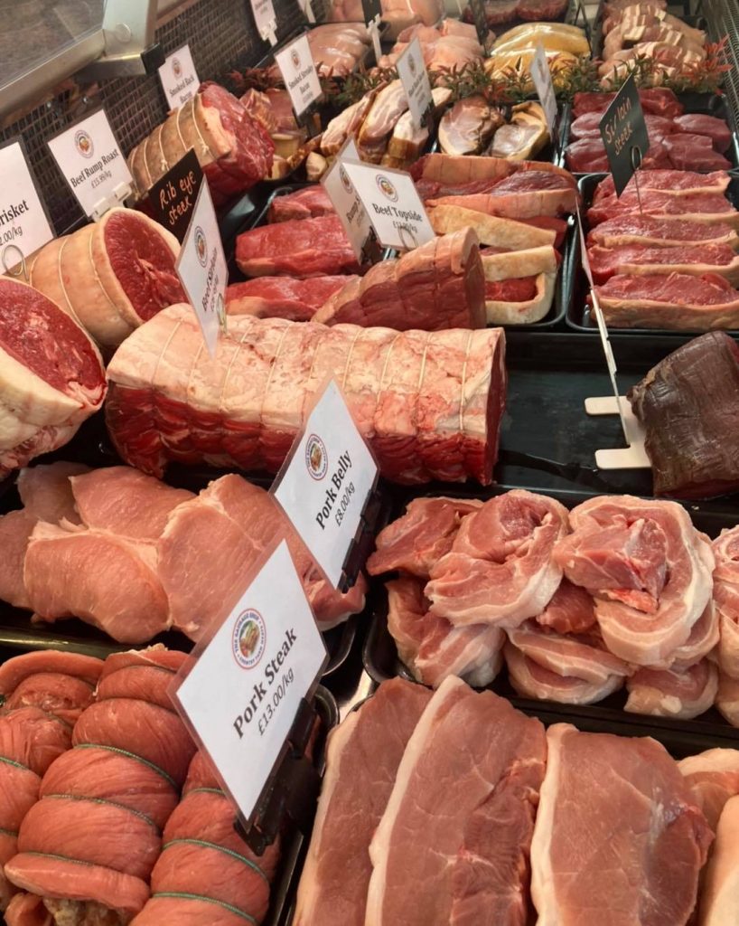 fresh pork, beef, lamb, chicken, game as well as sausages