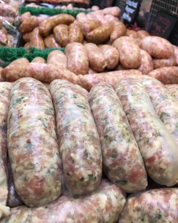 sausages in a butchers counter